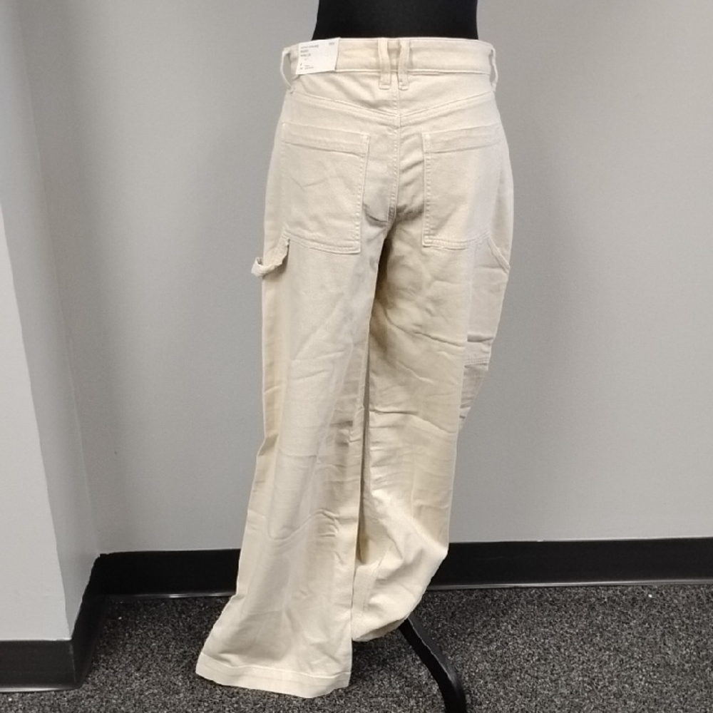 American Eagle Outfitters Cream Super High-Rise Baggy Wide Leg Jeans, Sz 4 - Picture 6 of 11